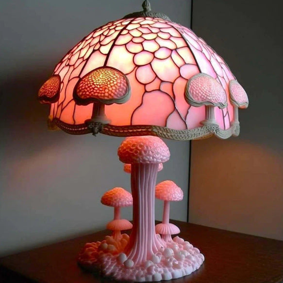 🍄Lampa stołowa w kształcie grzyba, witraż o tematyce roślinnej, retro lampka nocna, wykonana z kolorowej żywicy.