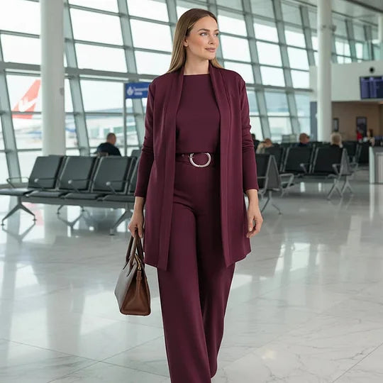 ⏳Oferta specjalna ograniczona czasowo⏰Elegancki trzyczęściowy komplet, zawierający długi kardigan, top i spodnie💞