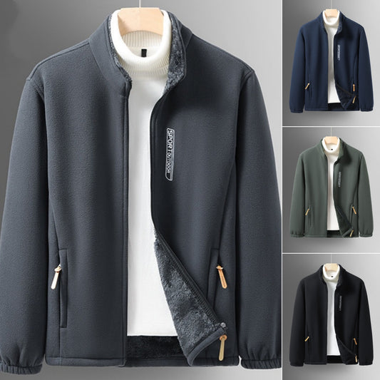 Męska kurtka polarowa (XL-6XL), ze stójką, zapinana na zamek, luźna i wygodna.