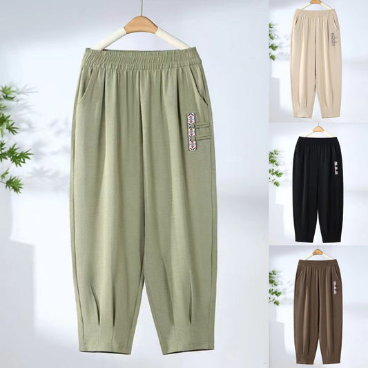 【M-4XL】 Nowe letnie cienkie bawełniane spodnie lniane z dziewięcioma punktami
