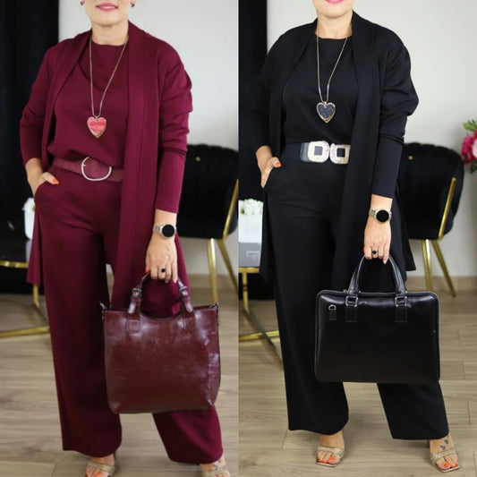 ⏳Specjalna oferta ograniczona czasowo⏰Elegancki 3-częściowy komplet zawierający długi kardigan, top i spodnie💞