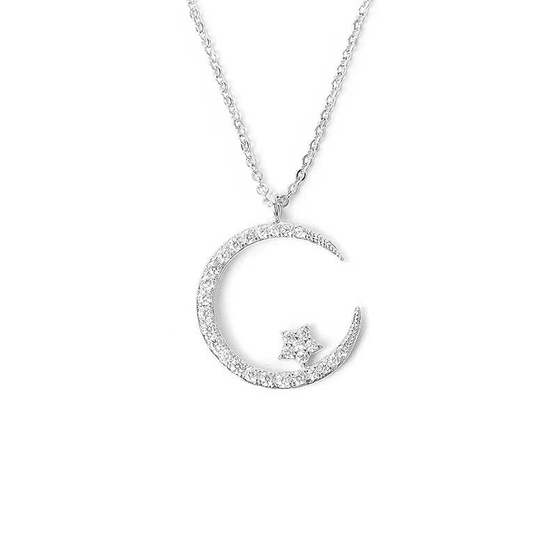 🔥【Kup jeden, a drugi dostaniesz gratis】💖💎 Naszyjnik z wisiorkiem gwiazda i księżyc, nowa kolorystyka, inkrustowany diamentami