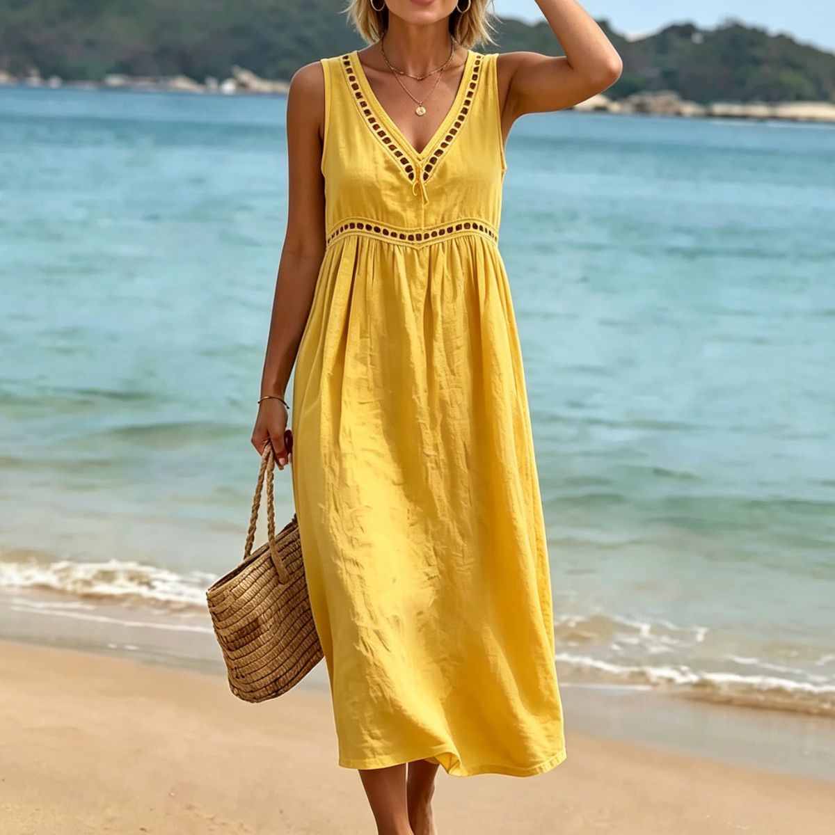 【S-3XL】Sukienka Letnia Boho bez Rękawów – Idealna na Plażę i Lato