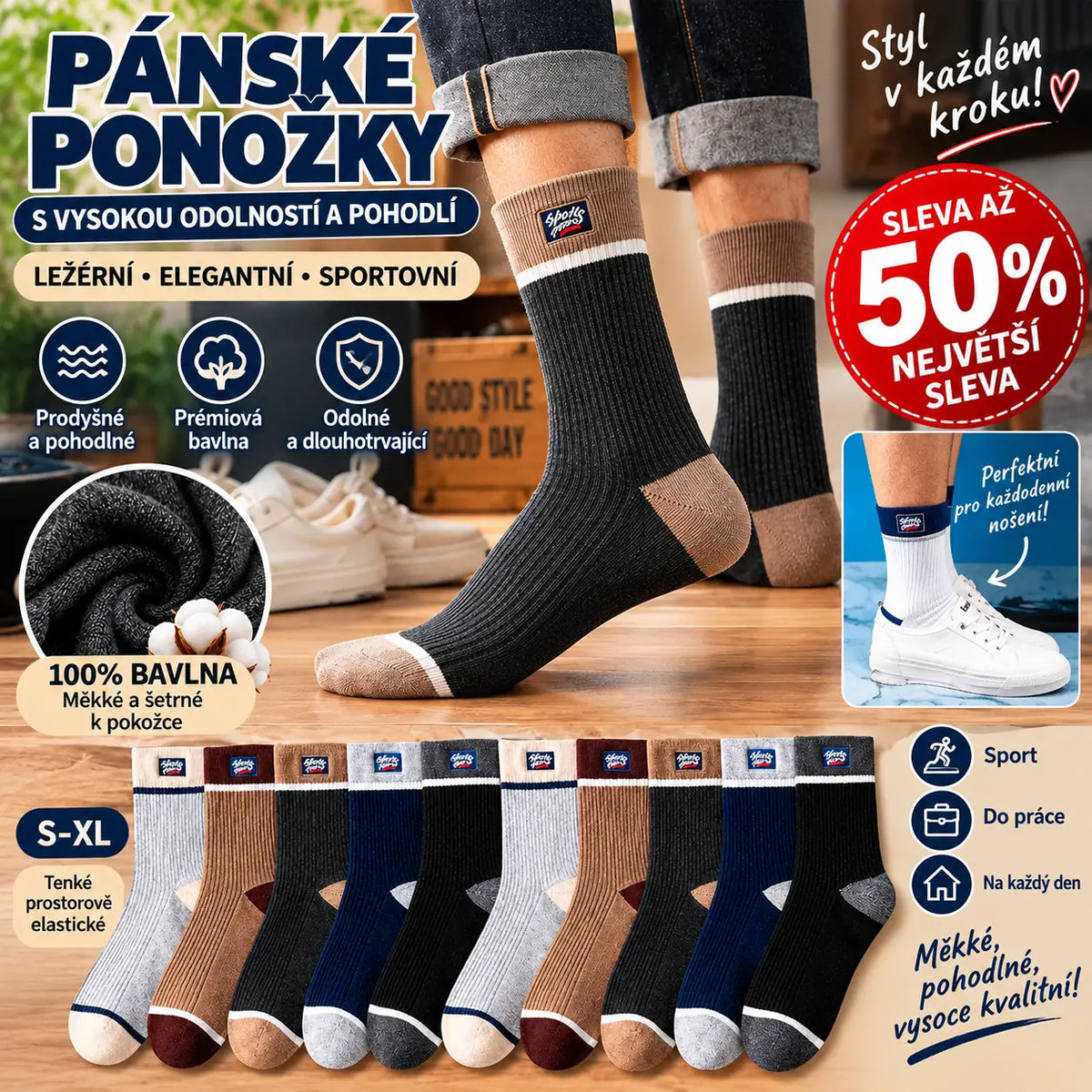 🧦🧦【10 párů】Nové, měkké a pohodlné pánské ponožky z čisté bavlny; odvádějí vlhkost a odolávají zápachu.