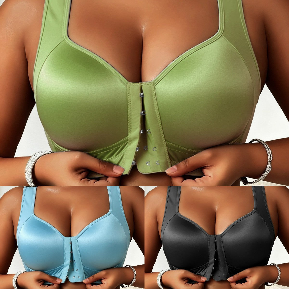 😍👙【3 sztuki】【40-100 kg】Damski biustonosz bezfiszbinowy zapinany z przodu