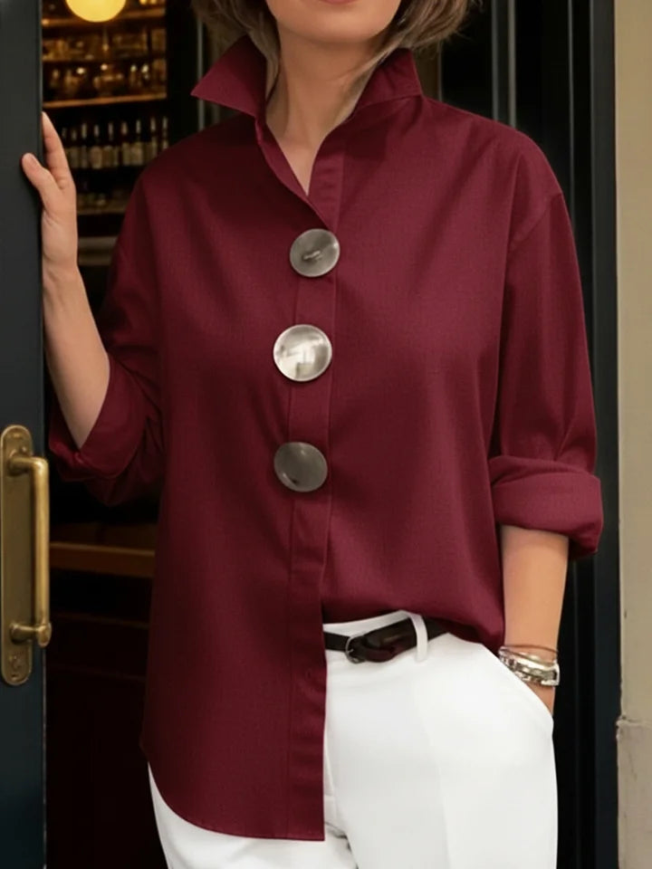 ⏰Nowa kolekcja 2026🤩Modna i elegancka❤️👉Bawełniano-lniana bluzka ze stójką i metalowymi guzikami