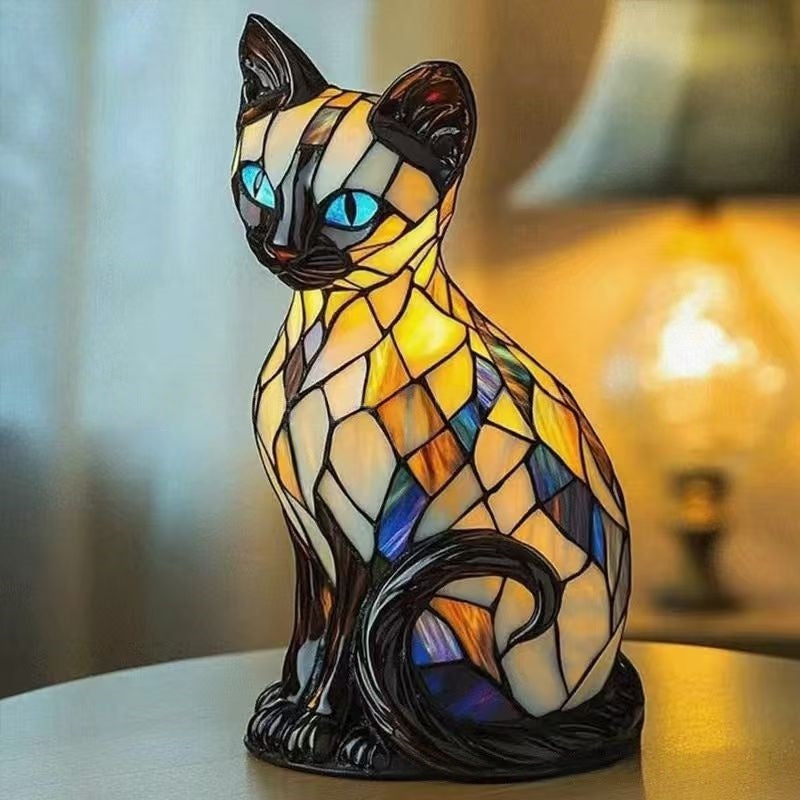 🐱 Lampa stołowa w kształcie kota, lampka nocna retro z kolorowej żywicy, z motywem kota