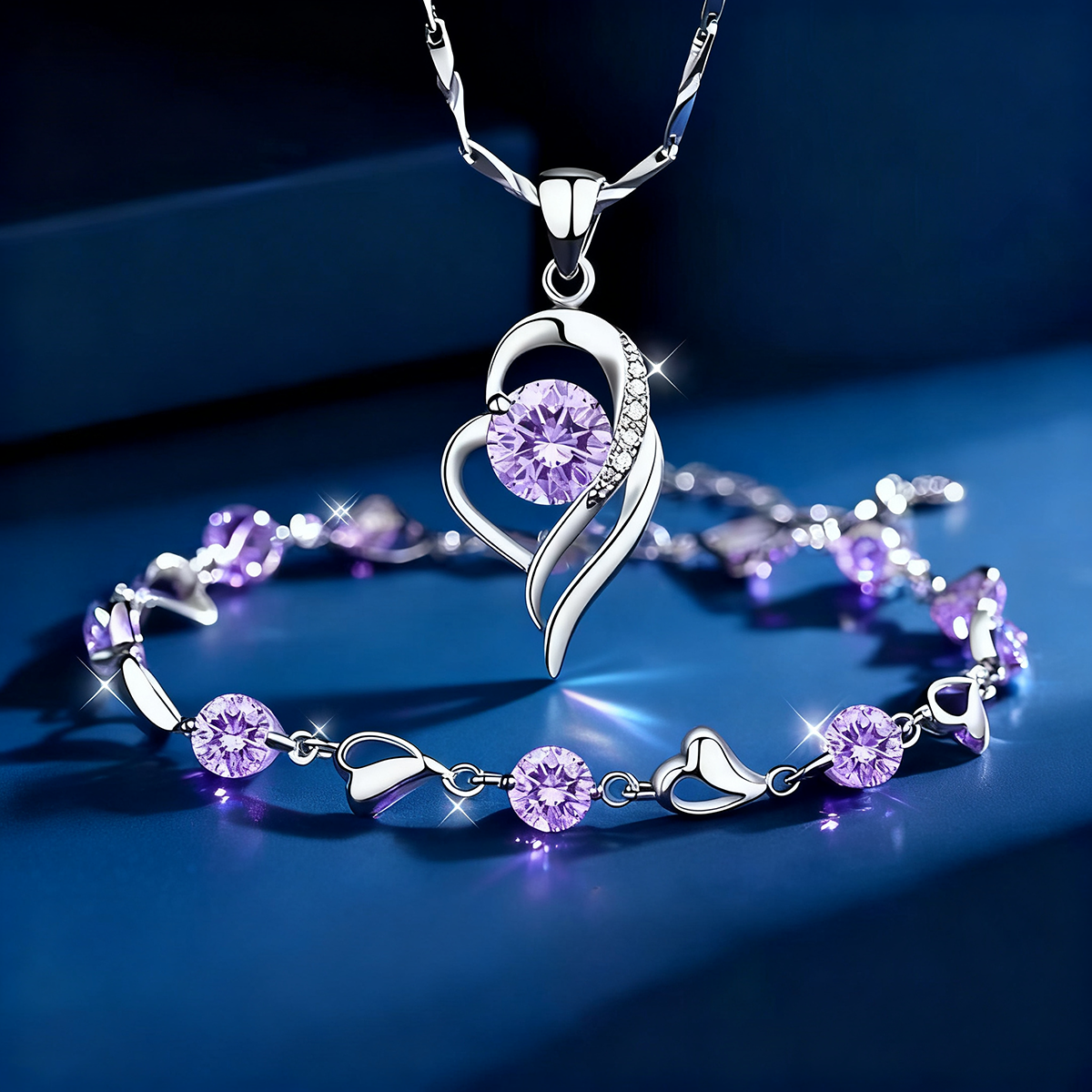 ✨✨【Kupite 1, dobite 1 gratis】💎Komplet zapestnice in ogrlice Srce oceana, srebro 925