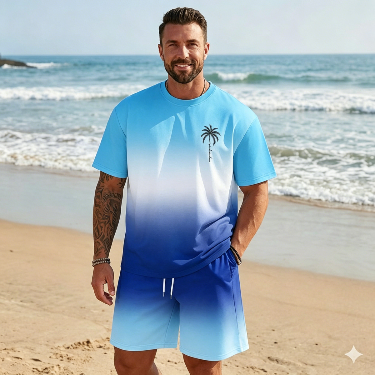 🌴【S-5XL】 Nov moderen moški poletni komplet s potiskano majico in kratkimi hlačami; ohlapen, ležeren kroj.