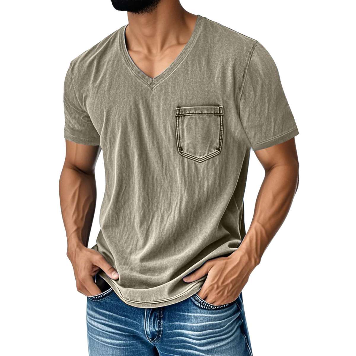 👔 50% de descuento🔥【40-120 kg】Camiseta vaquera informal y holgada con cuello en V y mangas cortas para hombre ✅️Pago contra entrega ✅️2 artículos con un 70% de descuento