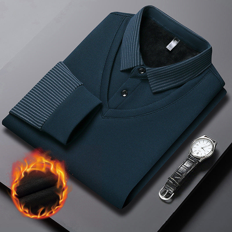 【M-4XL】 Polo majica v videzu dveh kosov z imitacijo črt v slogu patchworka