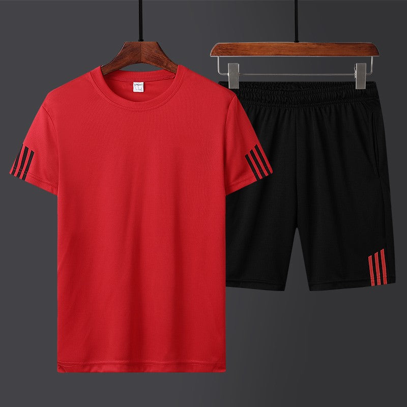 [Płatność przy odbiorze] Męski letni dwuczęściowy komplet sportowy: wygodny T-shirt z krótkim rękawem i szorty – idealny zarówno do noszenia na co dzień, jak i w domu.