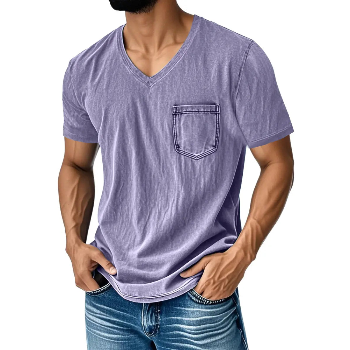 👔 50% de descuento🔥【40-120 kg】Camiseta vaquera informal y holgada con cuello en V y mangas cortas para hombre ✅️Pago contra entrega ✅️2 artículos con un 70% de descuento
