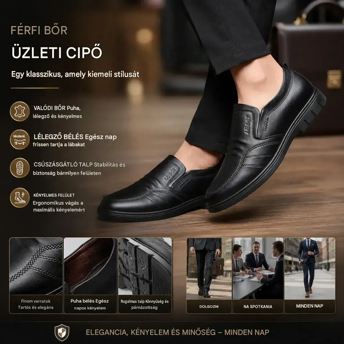 👞【39-44】👞 Valódi bőr férfi üzleti cipő, puha és kényelmes talppal, különféle alkalmakra alkalmas.