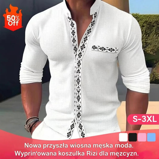【S-3XL】🔥2026 Nowa wiosna lato modny nadruk koszule z kołnierzykiem dla mężczyzn
