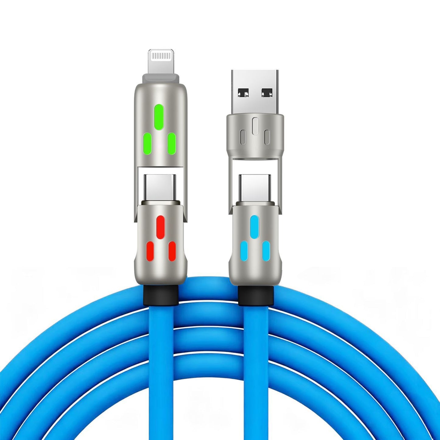 🔥 【2 kosa za 24 evrov】 🔥 (dolžina 2 metra) 4-v-1 kabel PD 240 W – hitro polnjenje USB‑C, Lightning in USB‑A, aluminij in silikon, sinhronizacija podatkov ⚡📱