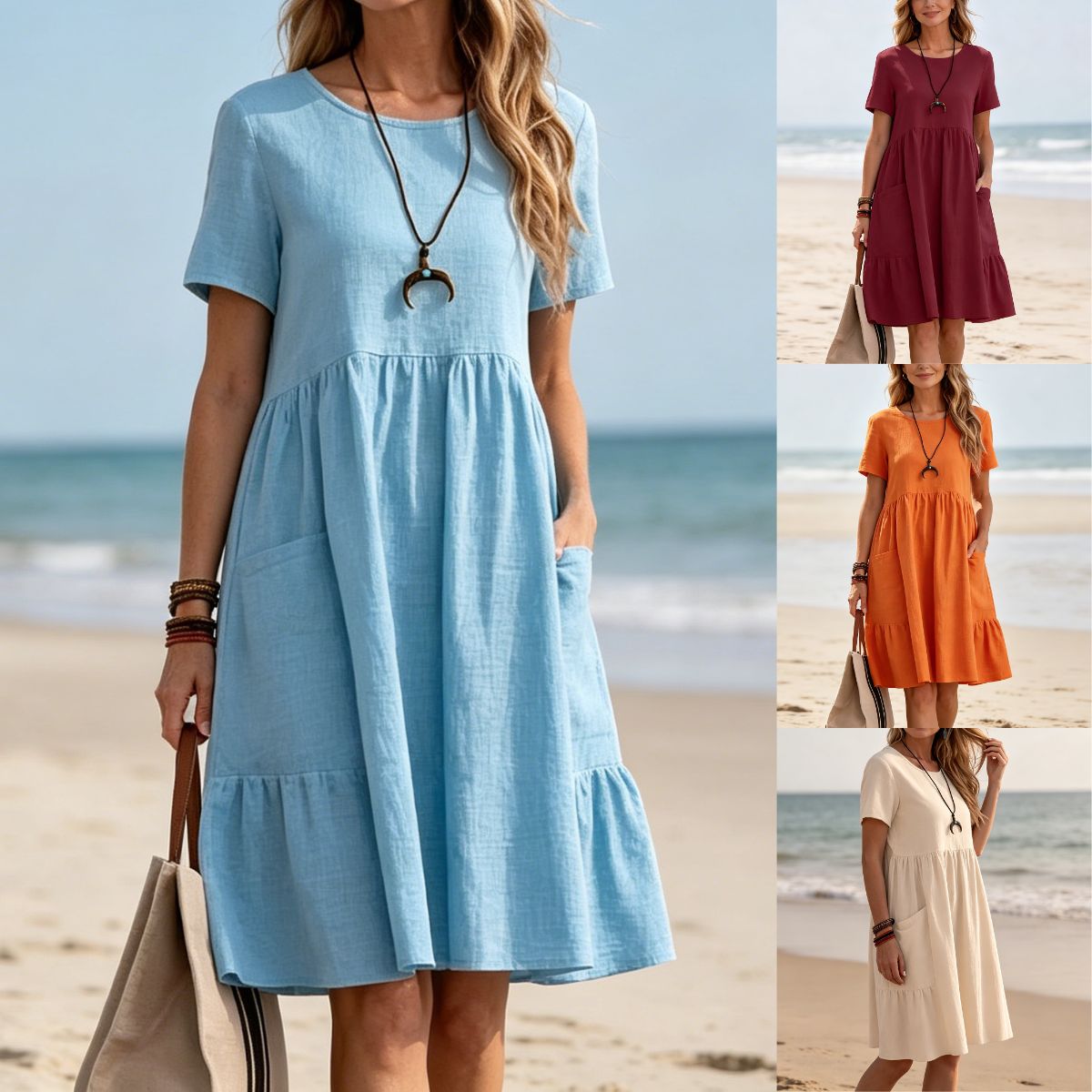 🔥Nowości letnie w promocji✨【S-3XL】Stylowa sukienka casual z praktycznymi kieszeniami i luźnym krojem