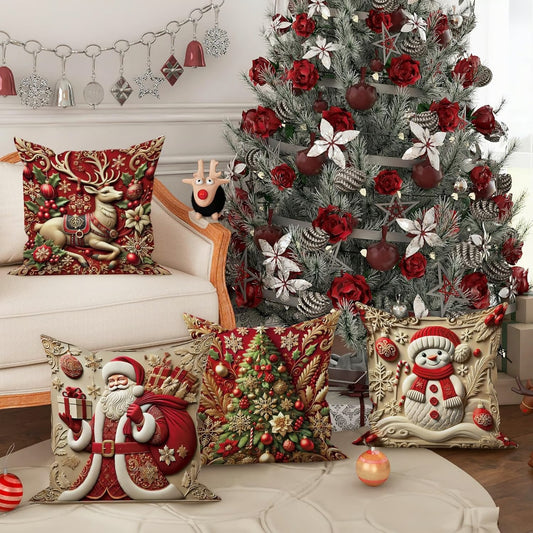 🎅🎄Prevleka za vzglavnik z božično tematiko 【4-delni komplet】
