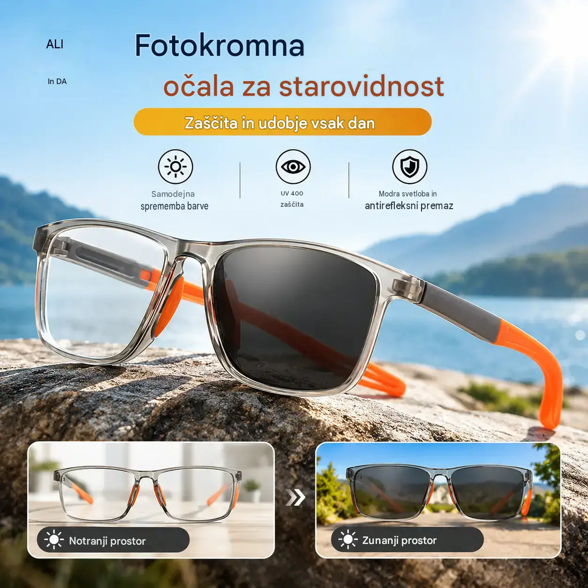 🕶️ Fotokromatska, izjemno lahka očala za branje z visoko ločljivostjo, posebej zasnovana za starejše.