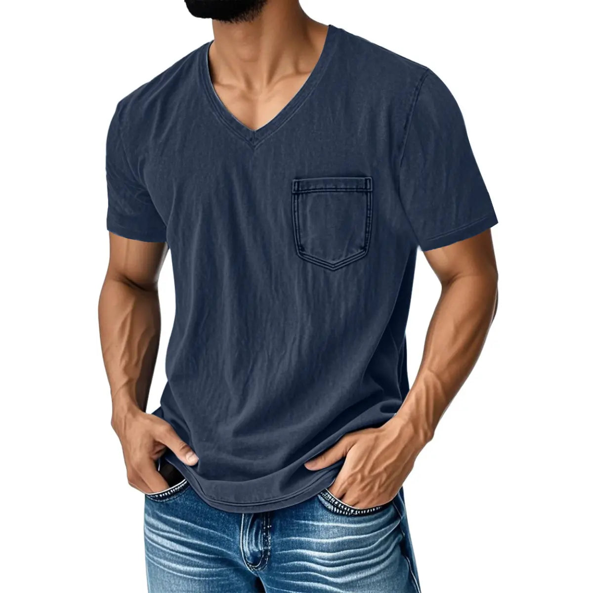 👔 50% de descuento🔥【40-120 kg】Camiseta vaquera informal y holgada con cuello en V y mangas cortas para hombre ✅️Pago contra entrega ✅️2 artículos con un 70% de descuento
