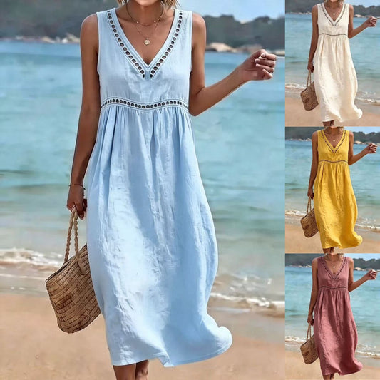 【S-3XL】Sukienka Letnia Boho bez Rękawów – Idealna na Plażę i Lato