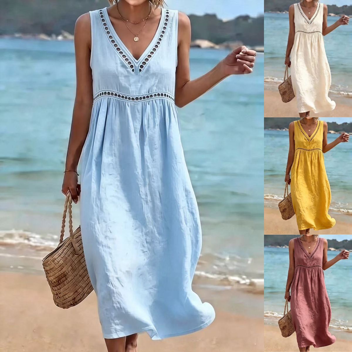【S-3XL】Sukienka Letnia Boho bez Rękawów – Idealna na Plażę i Lato