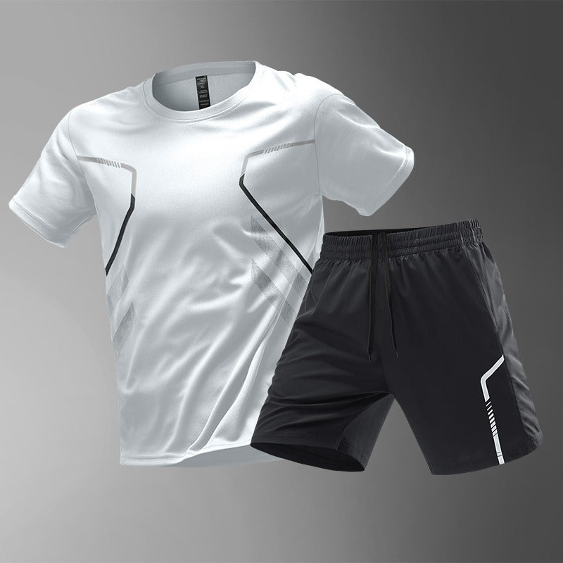 [M-5XL] Pánská dvoudílná sportovní souprava z rychleschnoucího materiálu ledového hedvábí - pohodlné tričko s krátkým rukávem a kraťasy