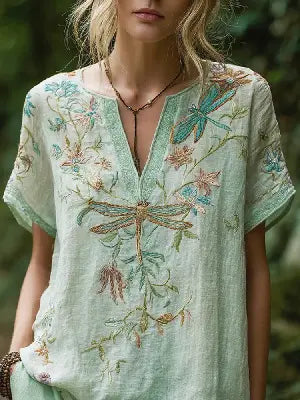 👚【S-5XL】Ženska modna majica s potiskom in V-izrezom, ohlapnega kroja