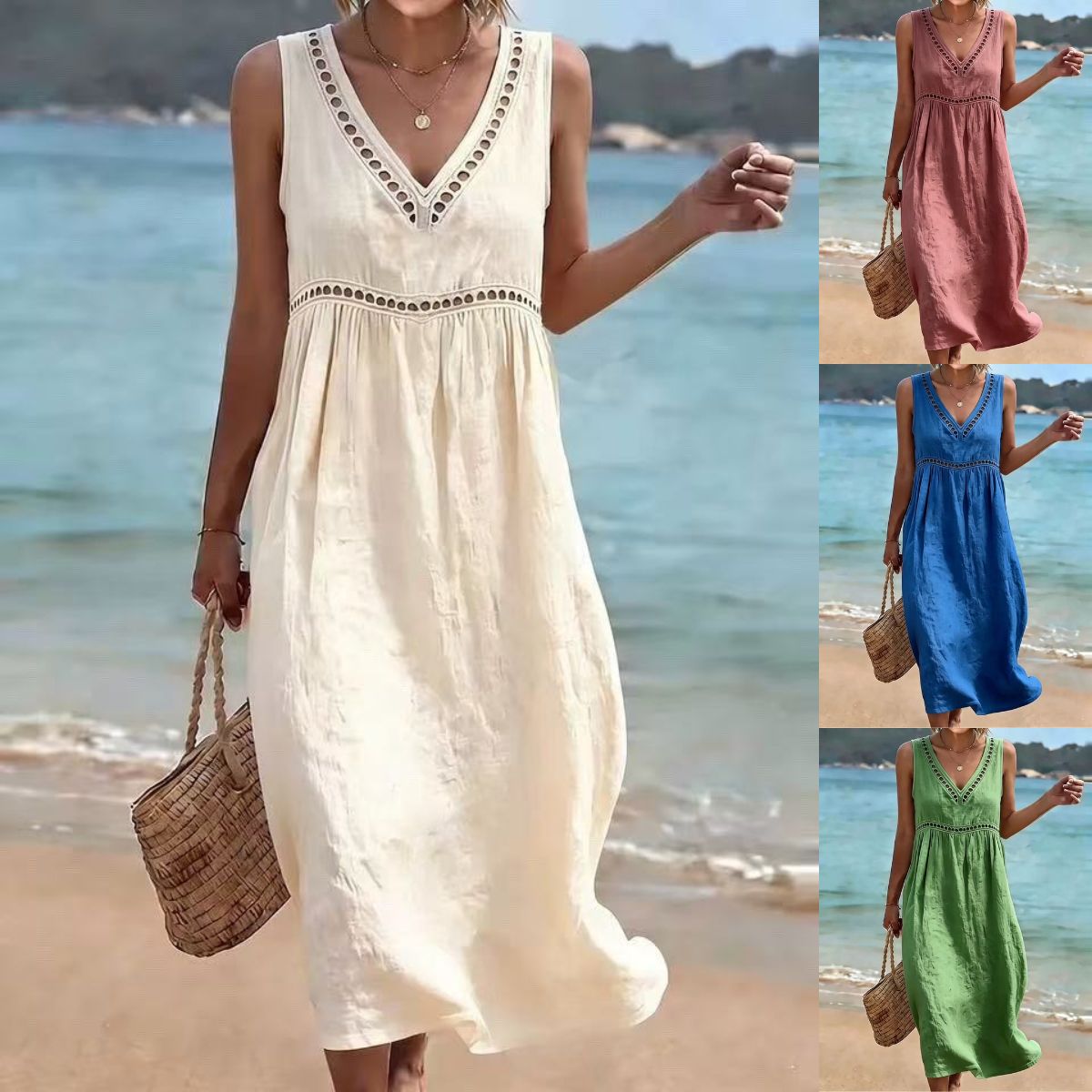 【S-3XL】Sukienka Letnia Boho bez Rękawów – Idealna na Plażę i Lato