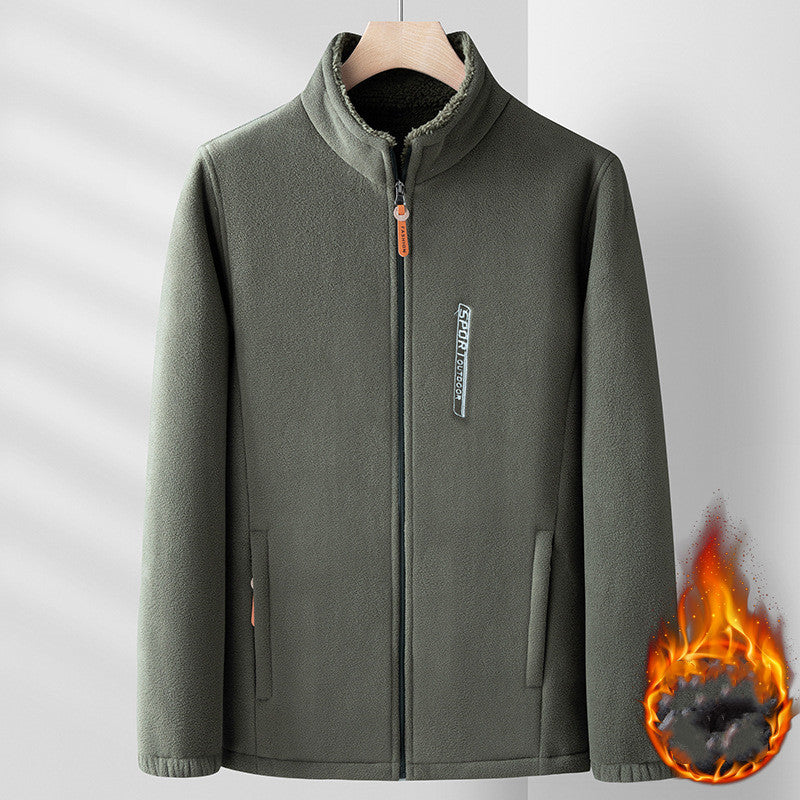 Męska kurtka polarowa (XL-6XL), ze stójką, zapinana na zamek, luźna i wygodna.