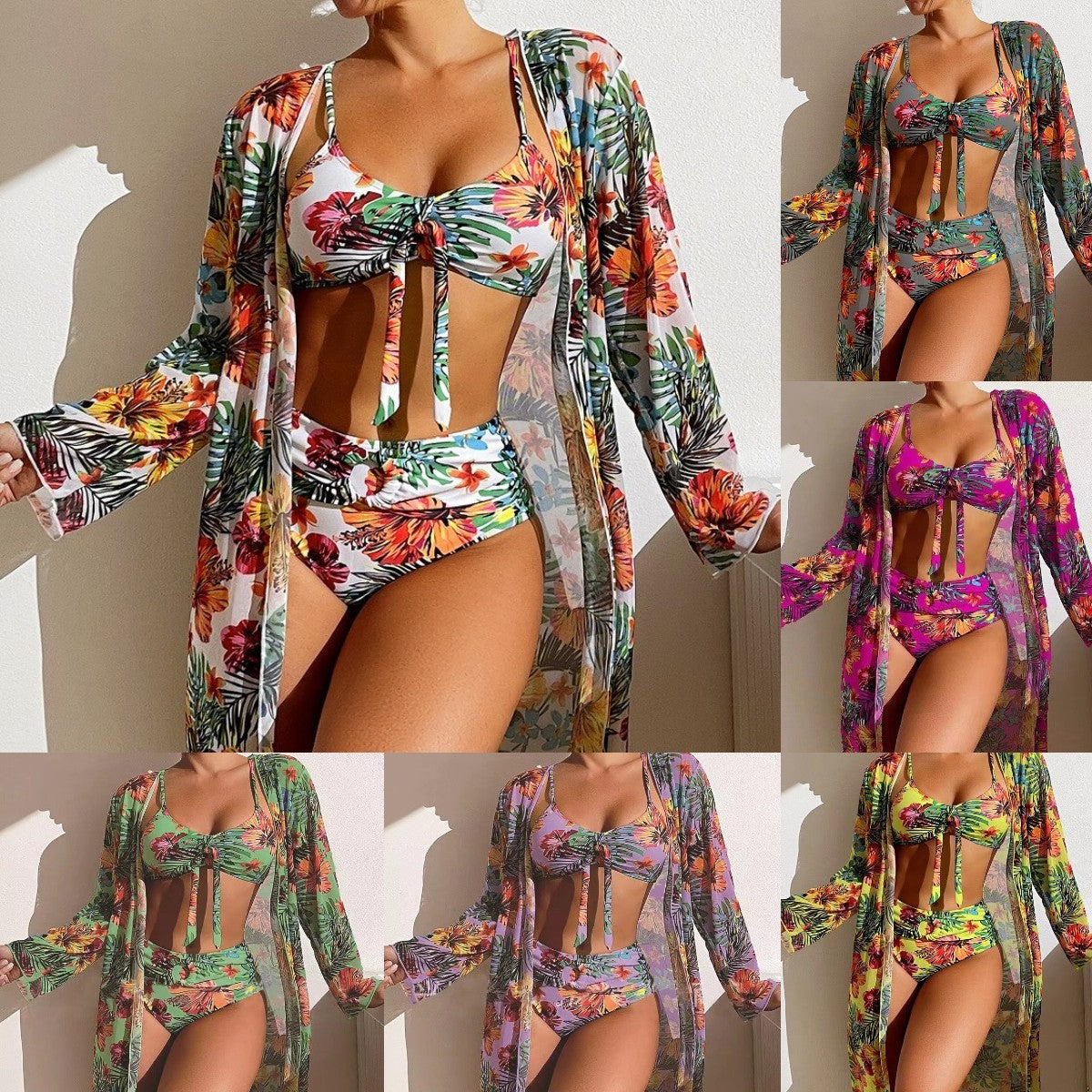 👙☀️【S-2XL】【Zestaw trzyczęściowy】 2026 nowy stylowy szal, 3-częściowy zestaw strojów kąpielowych