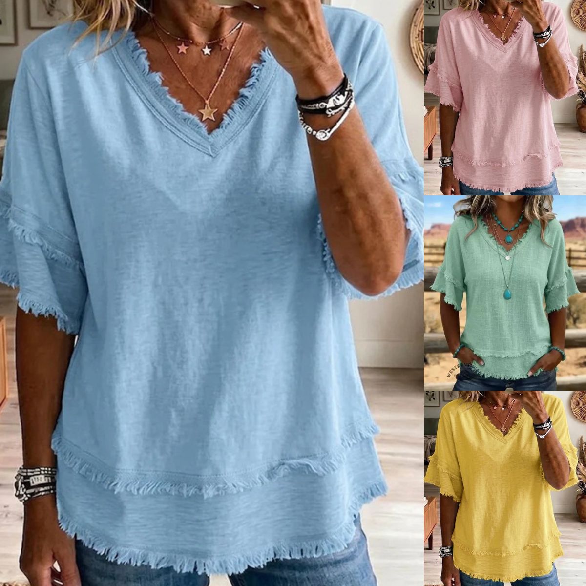 Nowości na lato 2026 👚 Modna Bluzka Boho z Frędzlami i Dekoltem V: Lekka, Wygodna i Stylowa
