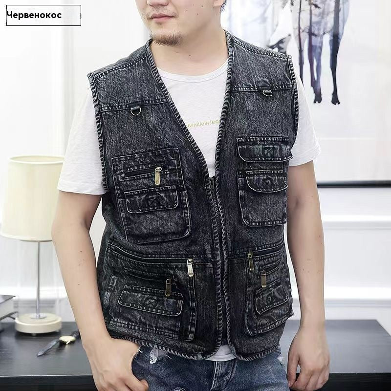 【Nowa kolekcja -50%】Kamizelka dżinsowa męska z wieloma kieszeniami 【XL–7XL】 – Wytrzymała, oddychająca i wygodna