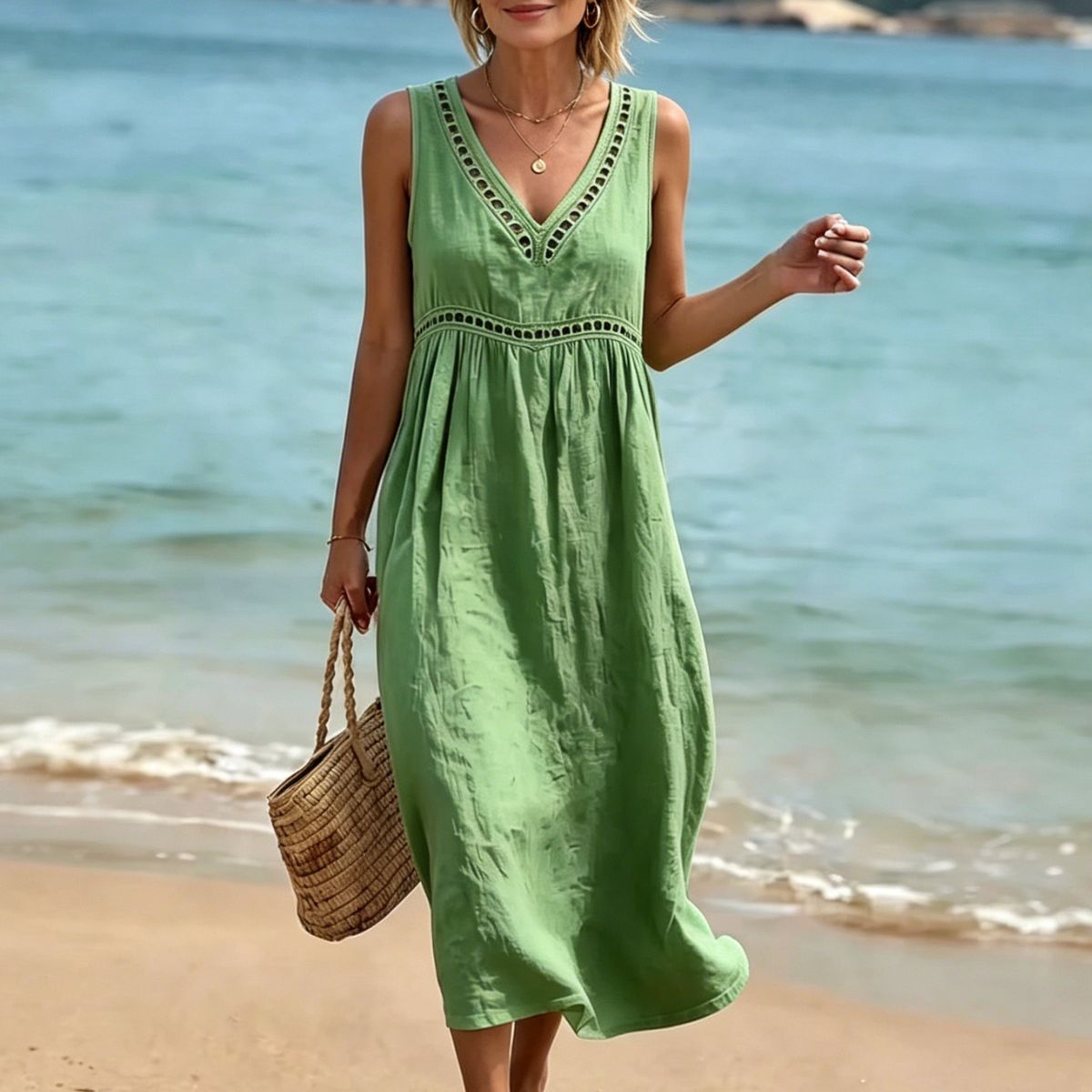 【S-3XL】Sukienka Letnia Boho bez Rękawów – Idealna na Plażę i Lato
