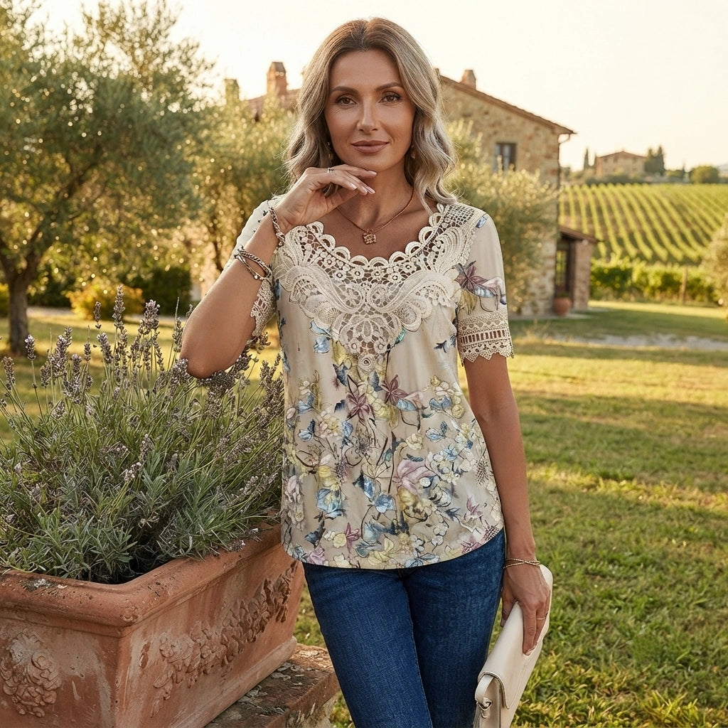 【50 % popust】💐 Ženska čipkasta bluza z V-izrezom, udobna in zračna