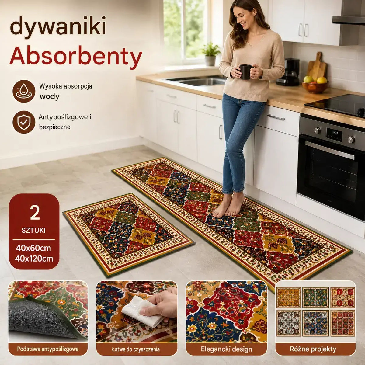 🛒Kupte 1 a druhý získejte zdarma👉【40x60 + 40x120 cm】Skvělá volba do domácnosti🔥Vysoce savá rohožka【Sada 2 kusů】