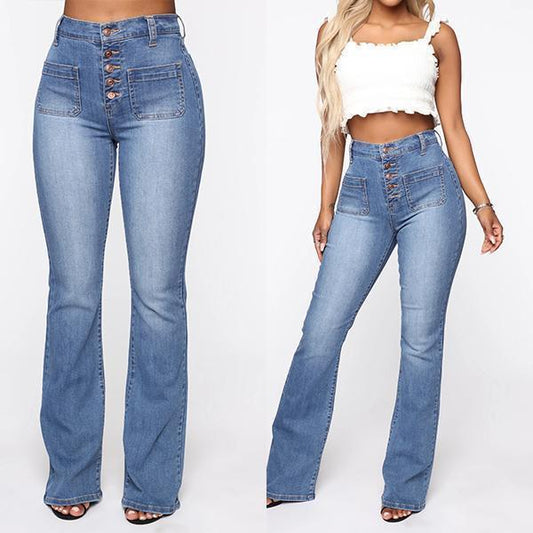 🔥👖【S-4XL】Damskie spodnie z wysokim stanem i rozszerzanymi nogawkami