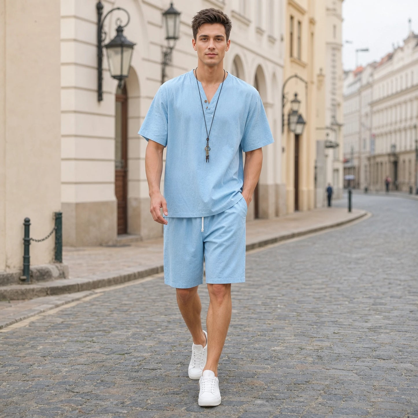 🔥【M-5XL】【Topy + Spodnie】Nowy modny, swobodny męski dwuczęściowy garnitur✅Luźny✅Wygodny✅Oddychający
