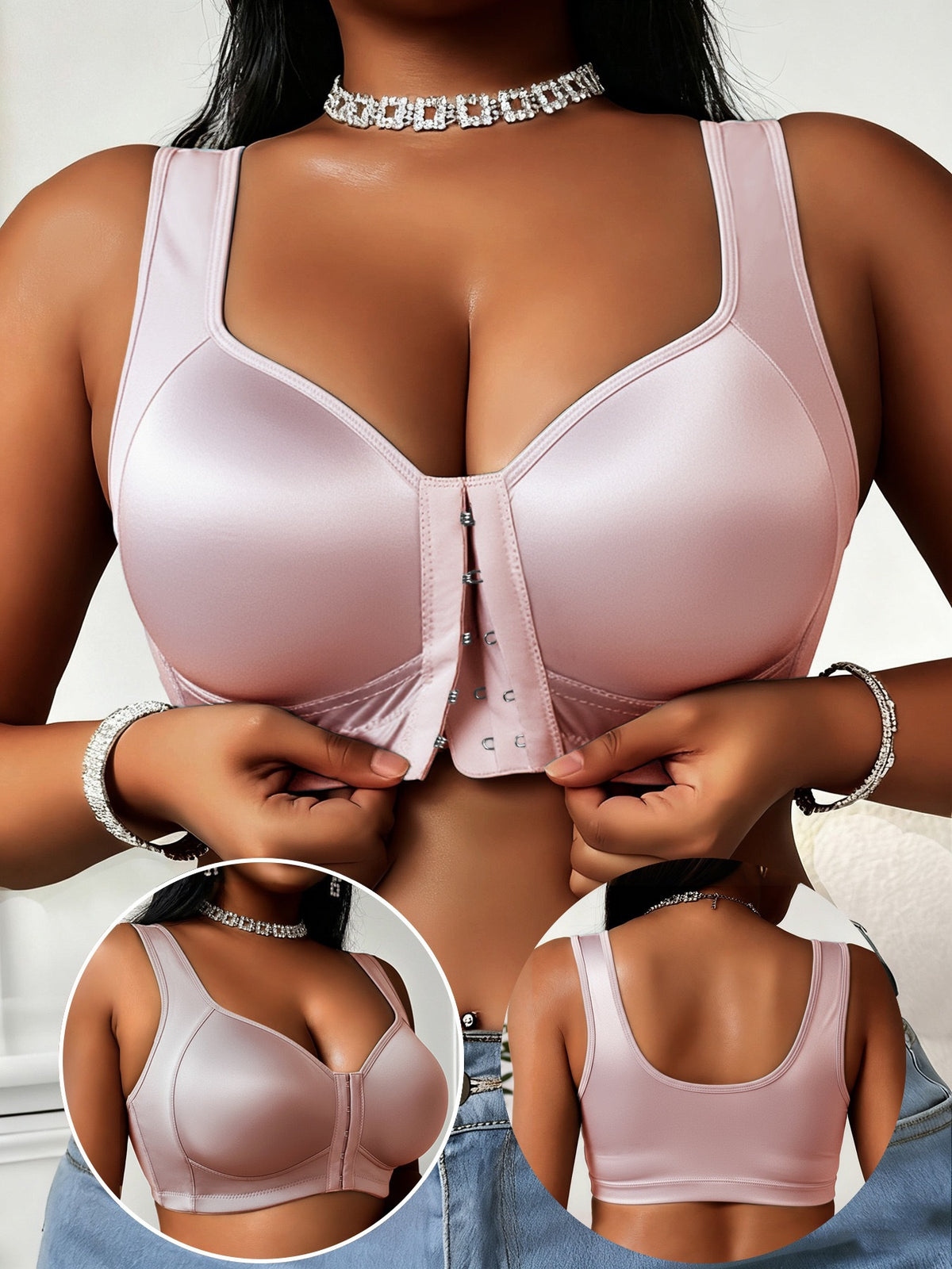 😍👙【3 sztuki】【40-100 kg】Damski biustonosz bezfiszbinowy zapinany z przodu