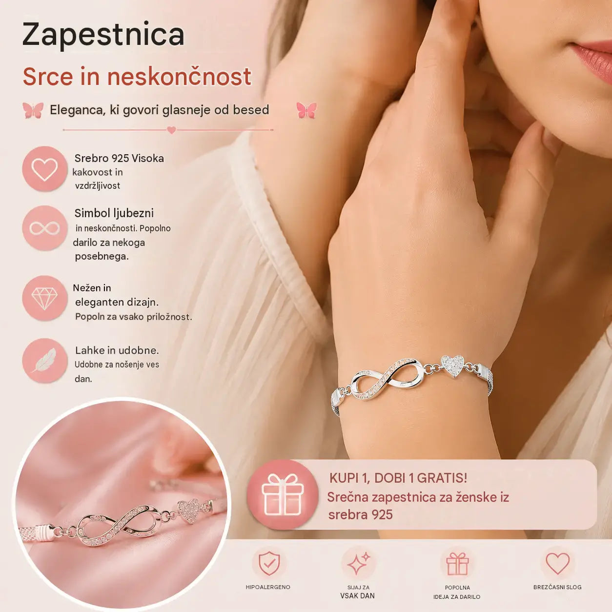 【🎁Kupite 1, dobite 1 brezplačno】✨ Srebrna zapestnica 925 (ženske)