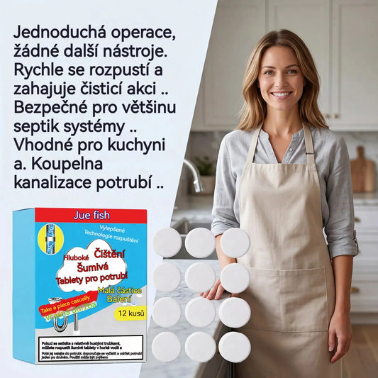 🥳3 krabičky za 610 Kč💞 Účinné šumivé tablety na čištění potrubí, rychle rozpouštějí mastnotu a ucpání z vlasů, antibakteriální čistič potrubí a deodorant pro dřez, toaletu a podlahové odpady.