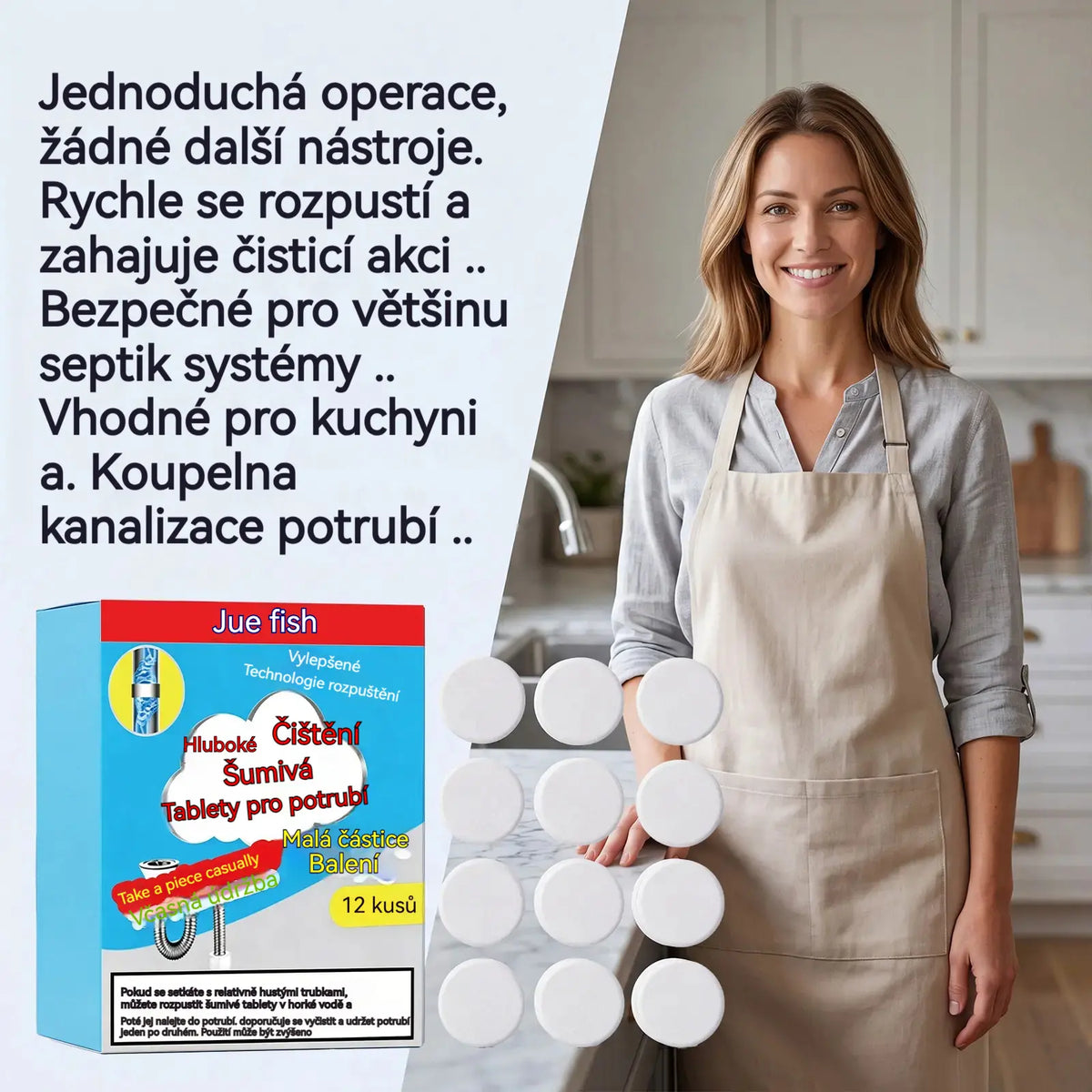 🥳3 krabičky za 610 Kč💞 Účinné šumivé tablety na čištění potrubí, rychle rozpouštějí mastnotu a ucpání z vlasů, antibakteriální čistič potrubí a deodorant pro dřez, toaletu a podlahové odpady.