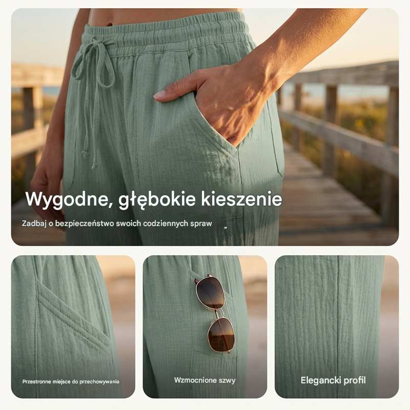 🌸【40-100kg】Damskie gładkie spodnie cropped, plisowane, z bawełny i lnu