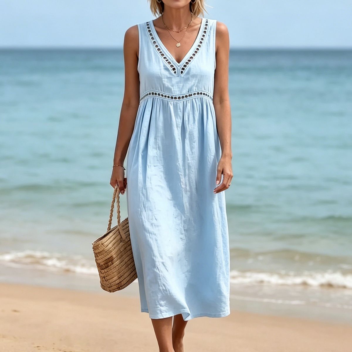 【S-3XL】Sukienka Letnia Boho bez Rękawów – Idealna na Plażę i Lato