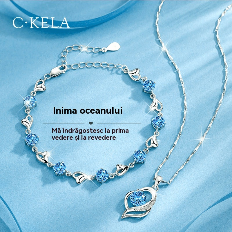 ✨✨【Kupite 1, dobite 1 gratis】💎Komplet zapestnice in ogrlice Srce oceana, srebro 925