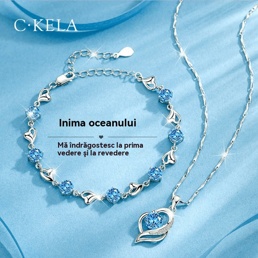 ✨✨【Kupite 1, dobite 1 gratis】💎Komplet zapestnice in ogrlice Srce oceana, srebro 925