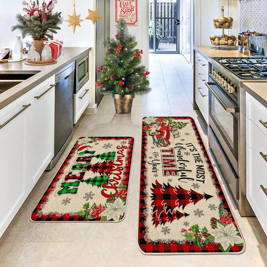 【2 PC】🎄🎅 Nova božićna soba kuhinja soba kuhinjska vrata ukrasne prostirke otporne na mrlje