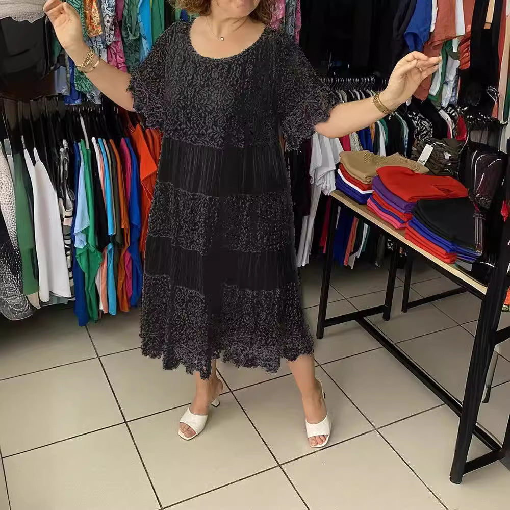 🌺👗【S-5XL】Nowa koronkowa sukienka z krótkim rękawem i okrągłym dekoltem