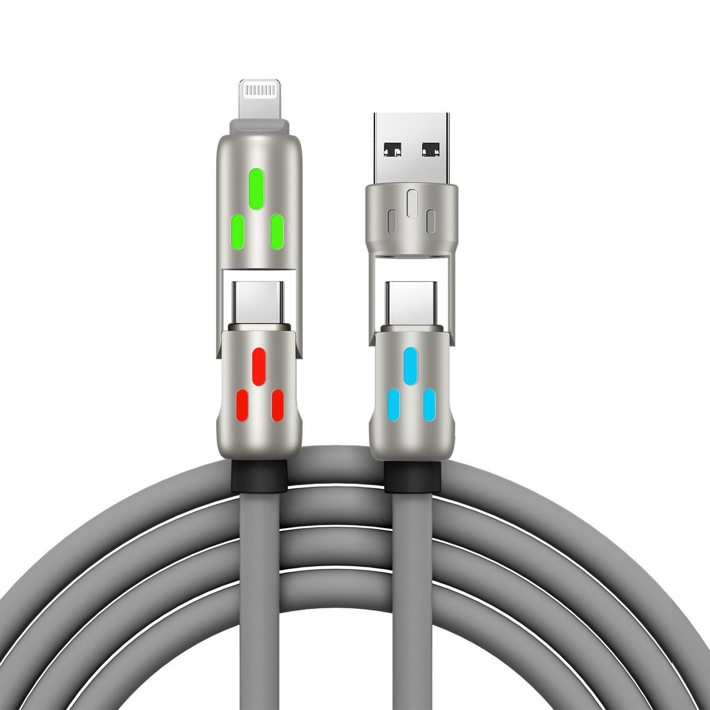 🔥 【2 kosa za 24 evrov】 🔥 (dolžina 2 metra) 4-v-1 kabel PD 240 W – hitro polnjenje USB‑C, Lightning in USB‑A, aluminij in silikon, sinhronizacija podatkov ⚡📱