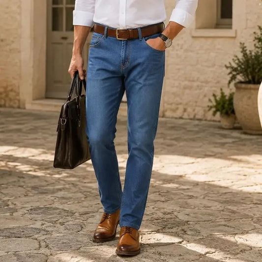 💥【60-110KG】👖  Egyszerű, laza és sokoldalú plus size férfi farmernadrágok